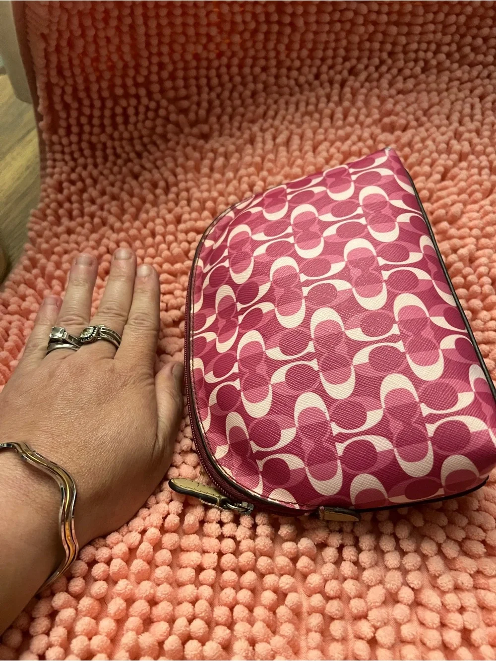 Coach Pink and Cream Signature Cosmetic Case